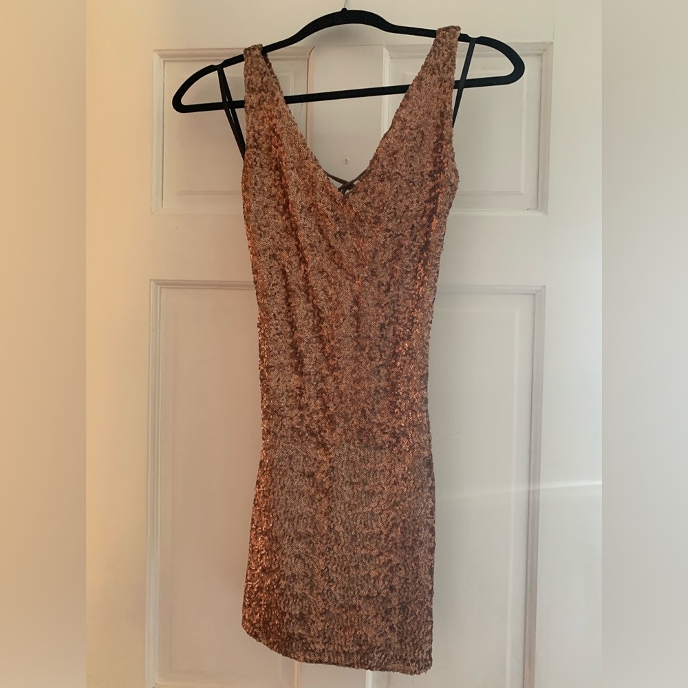 bebe DONA Sparkle Sequin Lace Up Party Dress size S